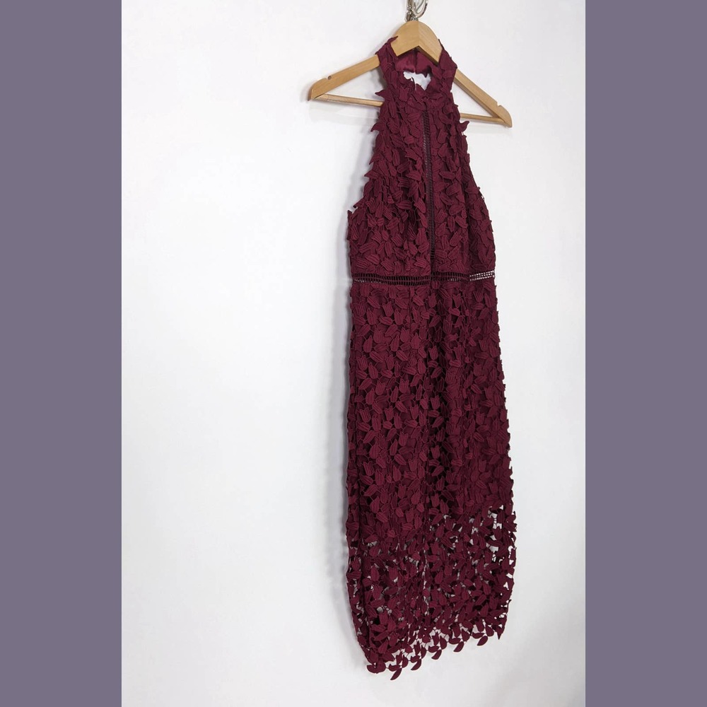 Bardot Gemma Halter Lace Sheath Dress In Burgundy Wine Red - Picture 5 of 12